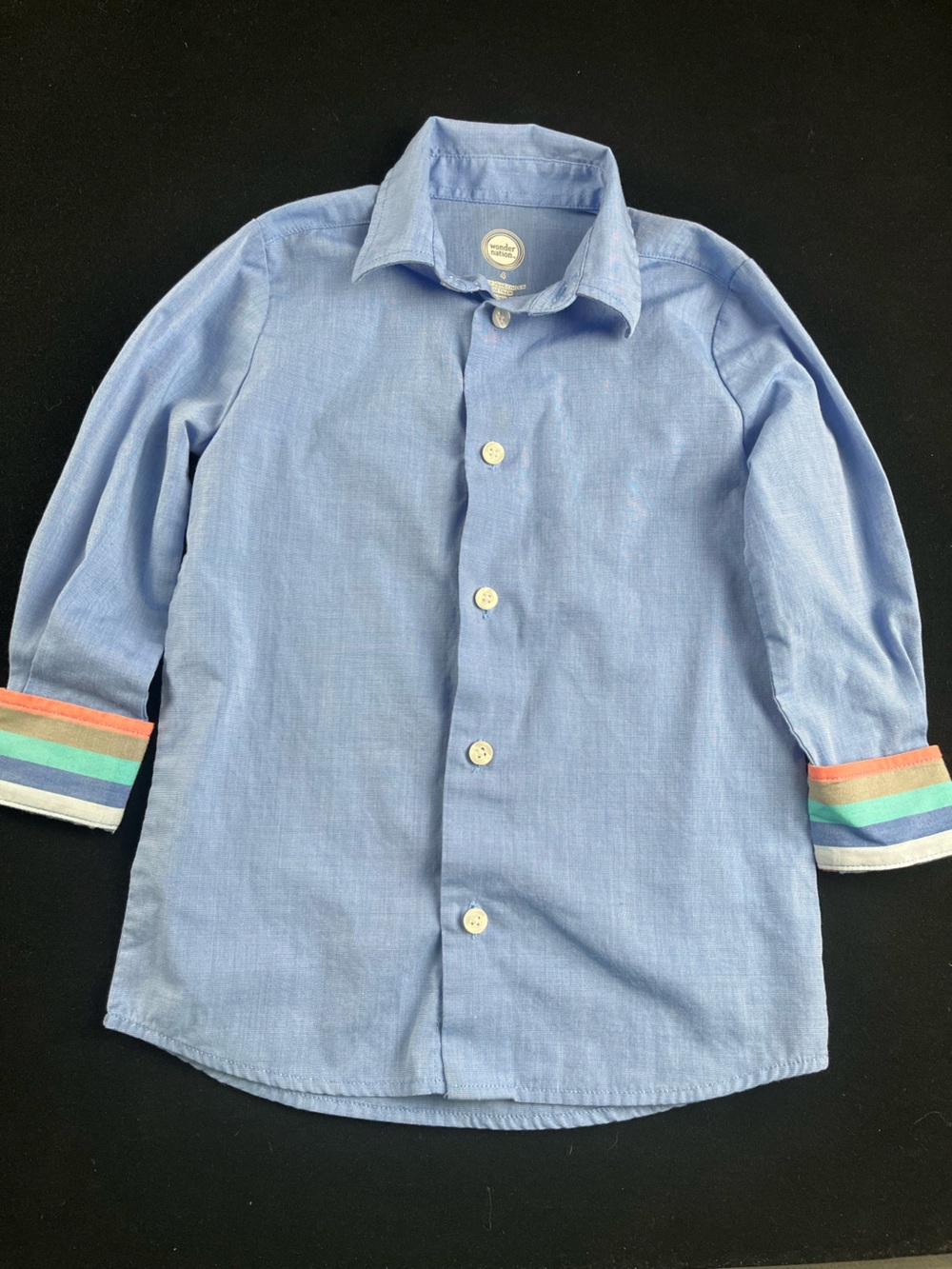 wonder nation Light Blue Button-Down Shirt with Colorful Striped Cuffs